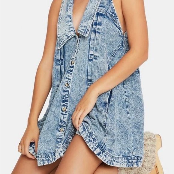 Free People Katie Halterneck Denim Dress - Picture 2 of 5